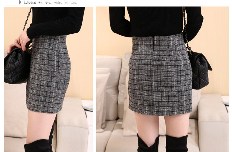 百搭毛呢包臀裙半身裙 日韩格纹2015春季新品短裙 c1-0018