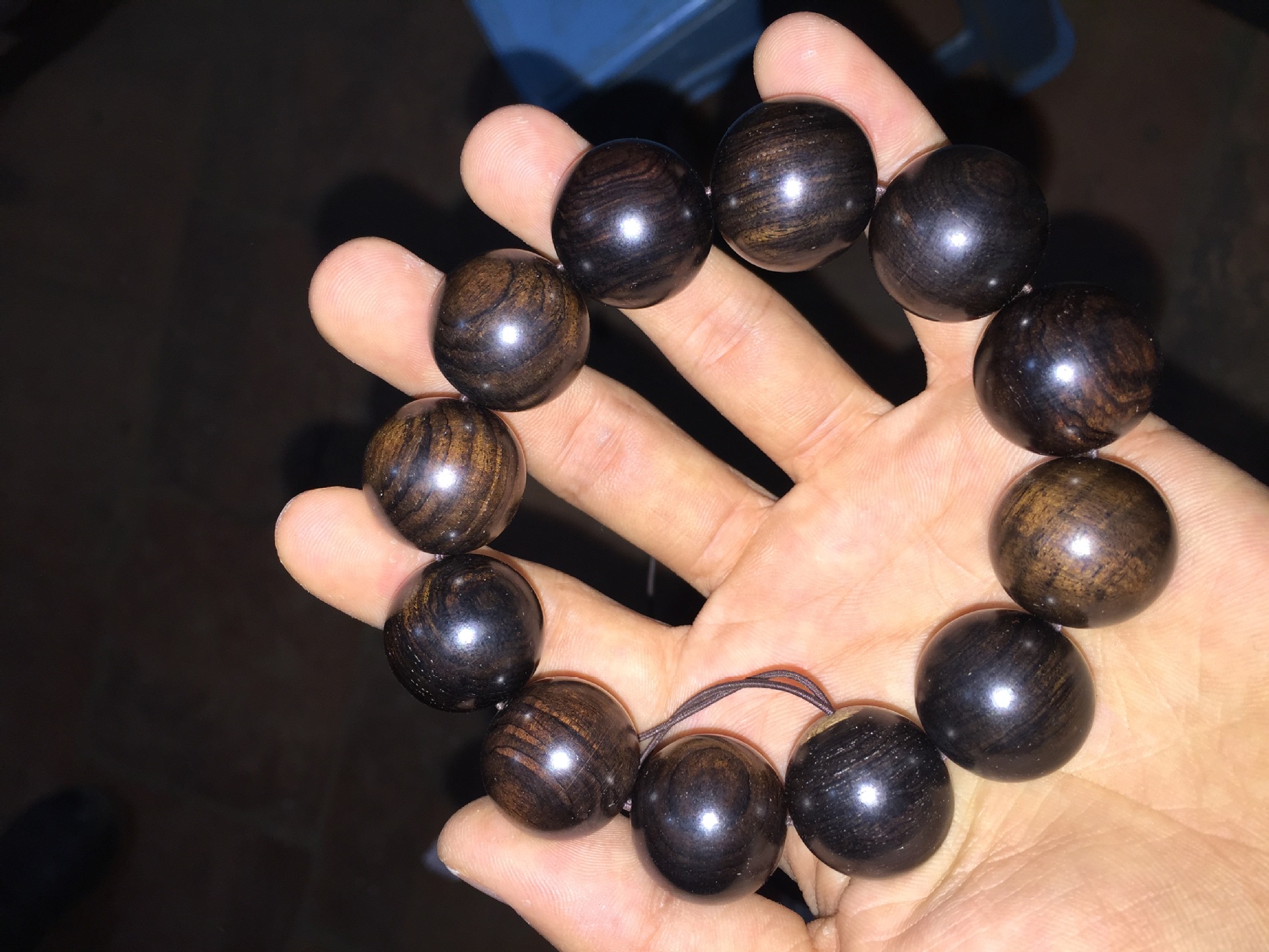 印尼黑檀木佛珠手串紫光檀高密同料顺纹纯手工磨手链男女款玄工.