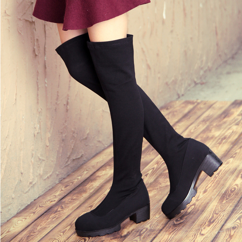 2015秋冬新款上新欧美内增高弹力骑士靴平底过膝 5229