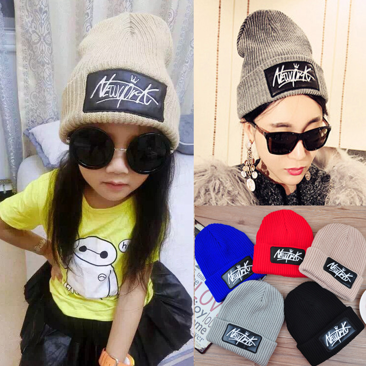 皮标newyork小皇冠儿童毛线帽 韩版冬季宝宝帽子亲子款批发-阿里巴巴