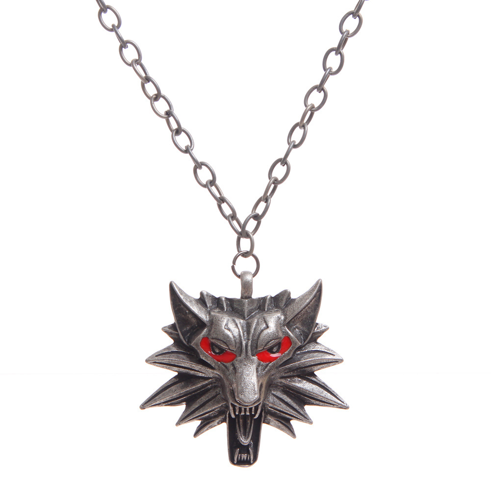 the witcher   巫师项链挂坠 猎魔人狂猎纯金属狼头吊坠项链