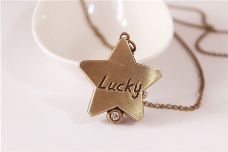 【爆款】创意项链表 复古怀表批发lucky星星表 幸运星 五角星挂表