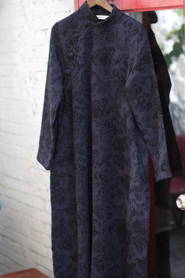 预售秋冬季新款复古文艺提花亚麻宽松连衣长裙滋家同款连衣长袍子