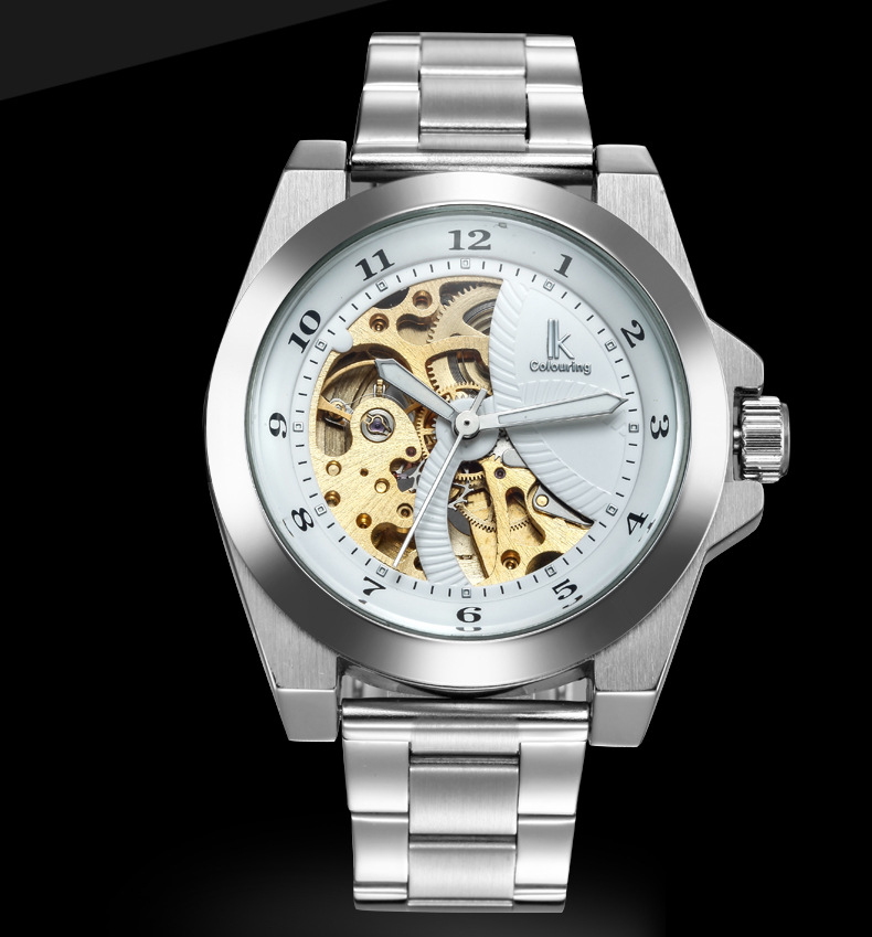 ik阿帕琦骑士机械表 双面镂空 全自动机械表 背透钢带男表98164g-节能