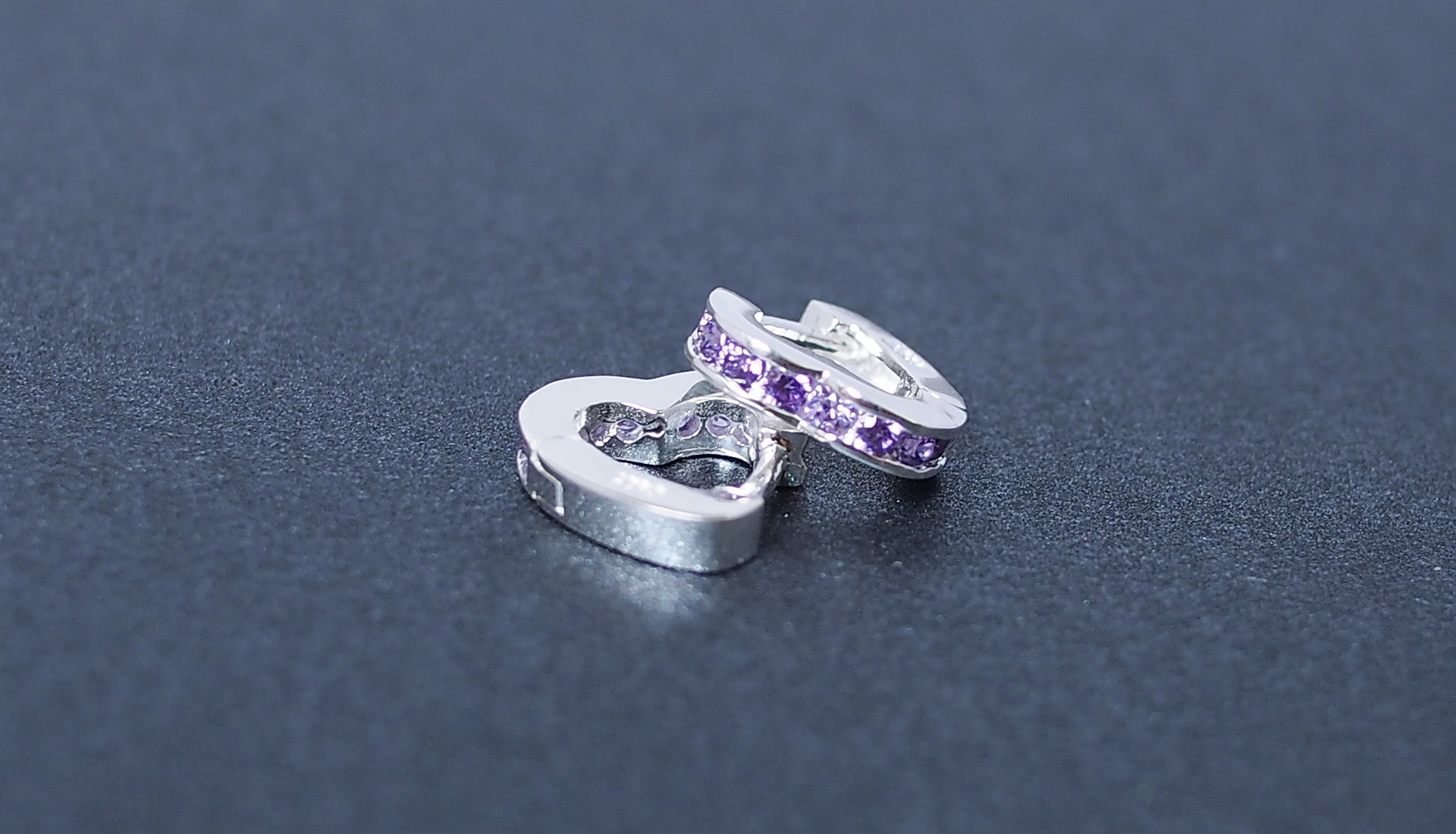 时尚情侣耳环 925纯银耳环 心形彩色锆石耳饰 韩国时尚流行饰品