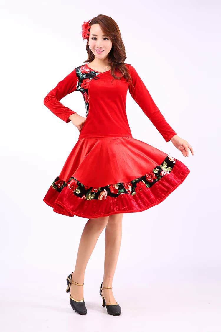 供应新款牡丹花裙子广场舞套装 表演套装 跳舞服装367款