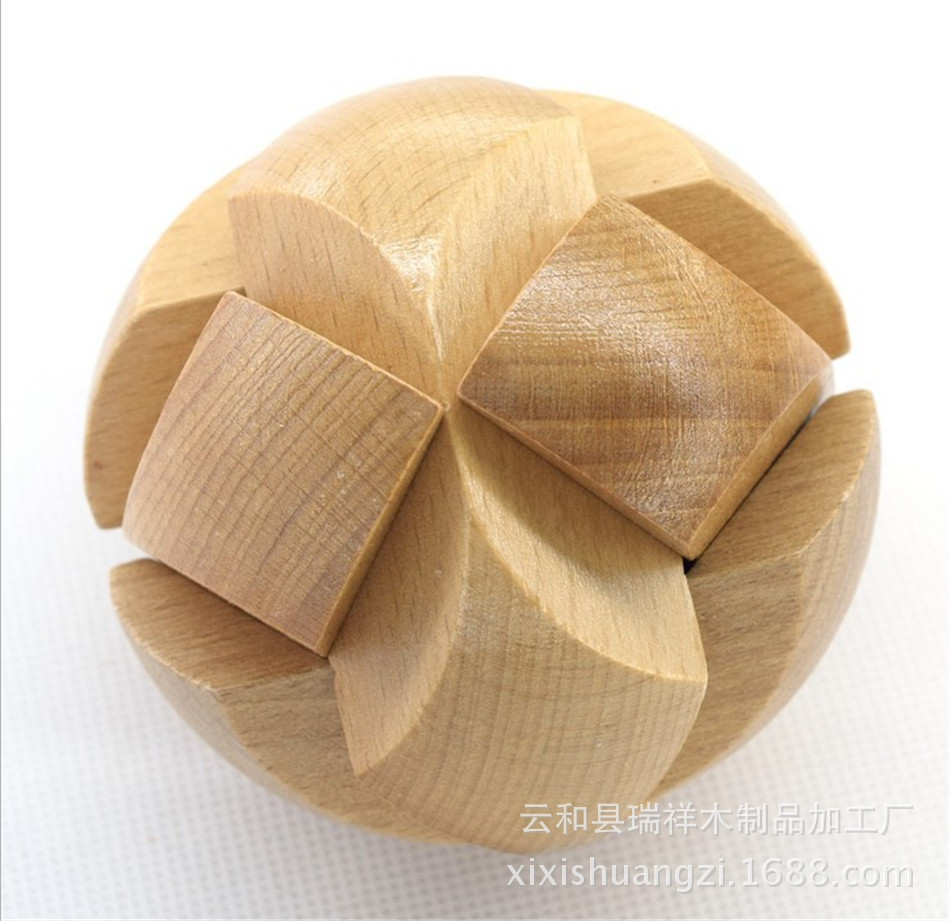 益智木质科教教具榉木本色足球锁 孔明锁鲁班锁 智力训练解锁混批