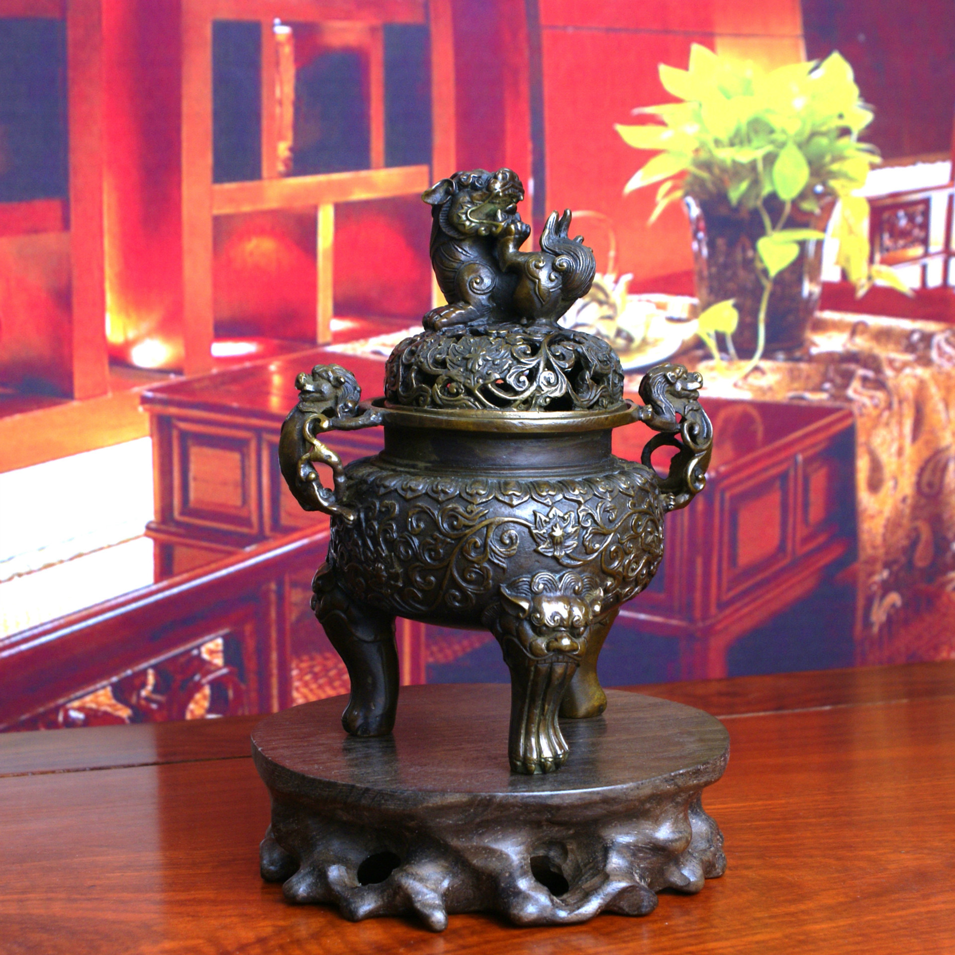 失蜡铸造仿古铜宣德炉铜器工艺品铜陵特色工艺品狮子炉