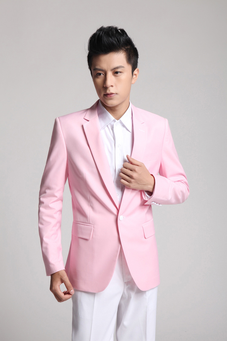 2015新款男西服新郎结婚礼服 男士粉色修身小西装 一粒扣.