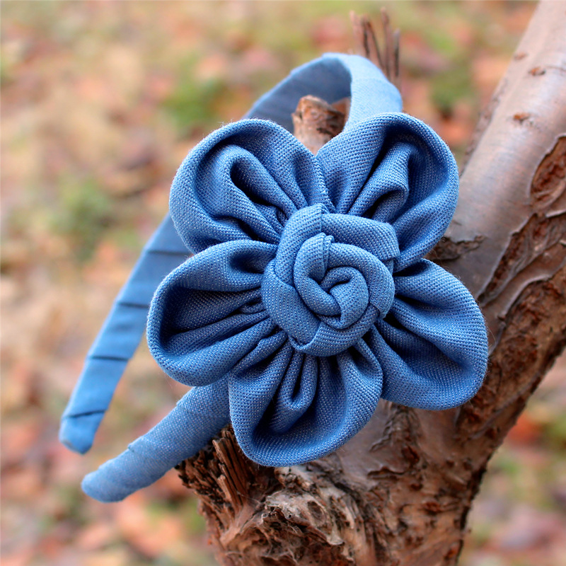 原创手工布艺发饰牛仔布花朵发箍外贸头箍义乌头饰发饰厂家满包邮