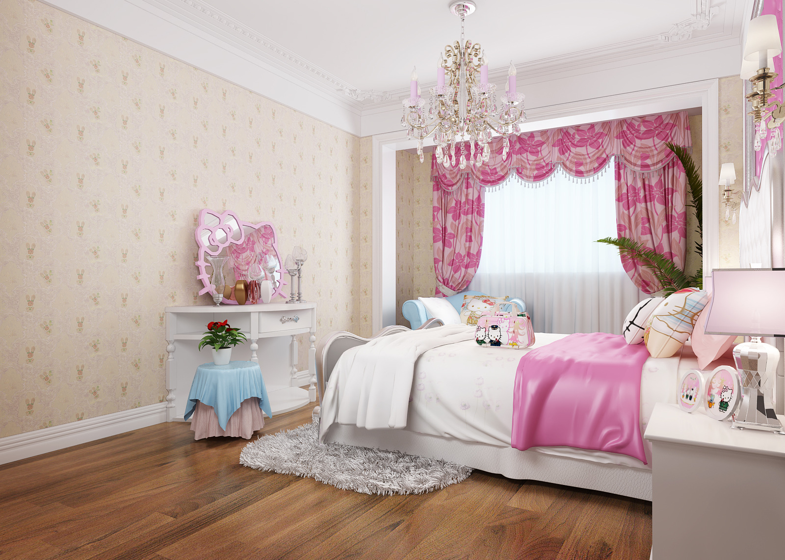 轩美环保墙纸无纺布 卡通女孩男孩儿童房墙纸卧室背景壁纸