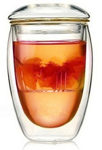 波顿bodun带盖玻璃双层杯 透明玻璃蛋形三件杯 350ml 玻璃泡茶杯