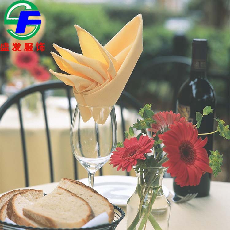 高档酒店餐厅专用折花口布中西餐巾席巾擦嘴布纯色提花多色批发