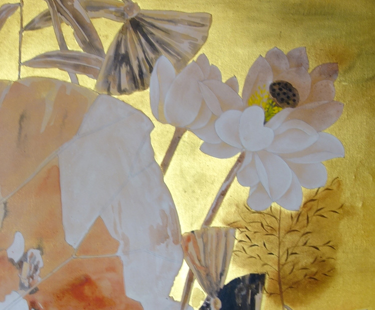 专业纯手绘金箔画 抽象荷花 金银箔家居装饰 加工定制装饰画