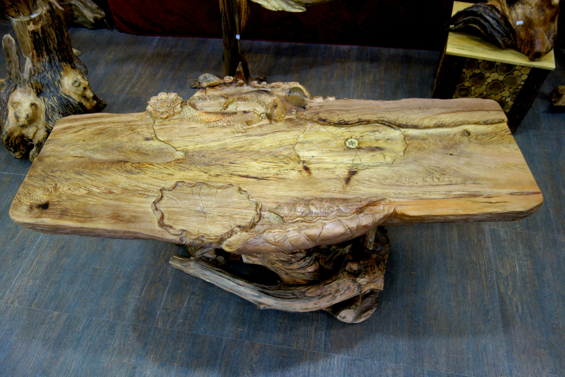 纯手工实木工艺品原木本色松明木雕根艺茶台茶海