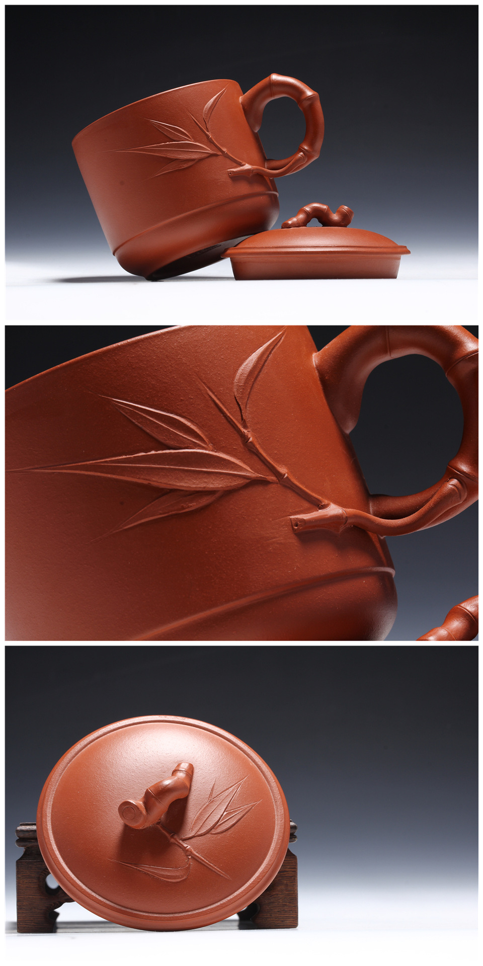 厂家直销300ml朱泥竹节盖杯紫砂杯全手