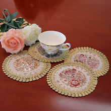 红钰坊欧式古典圆形餐垫布艺花朵杯垫外贸隔热垫西餐餐垫时尚
