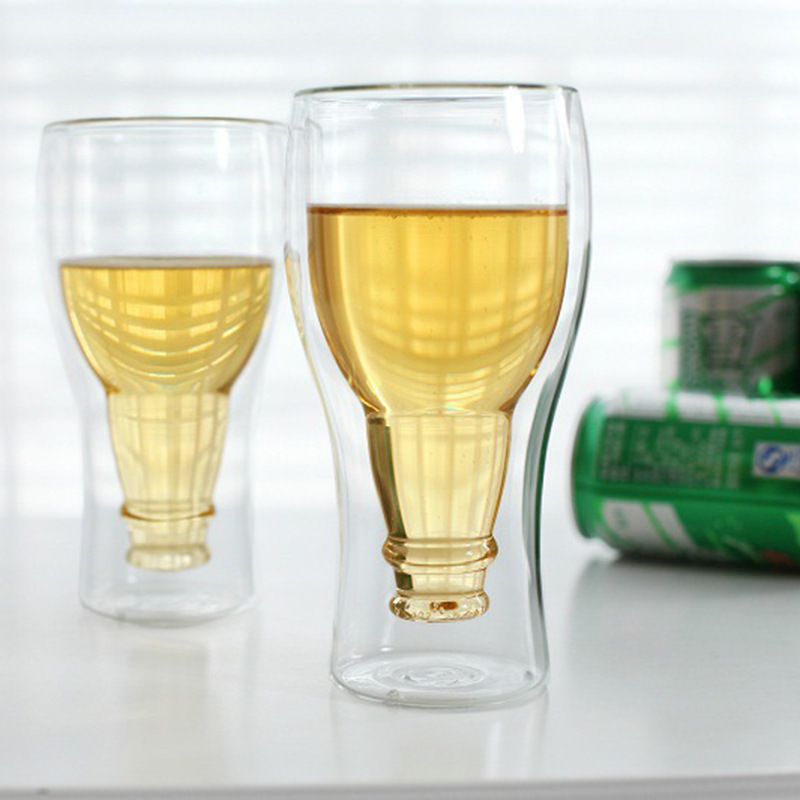 创意双层啤酒杯高硼硅双层倒置翻转玻璃啤酒杯手工吹制倒立啤酒杯