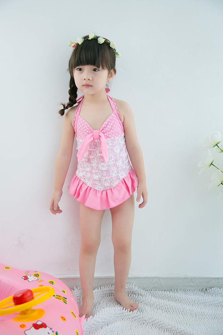 特价儿童泳衣女孩婴幼小中童浅粉色蕾丝舞蹈公主裙式连体可爱泳装