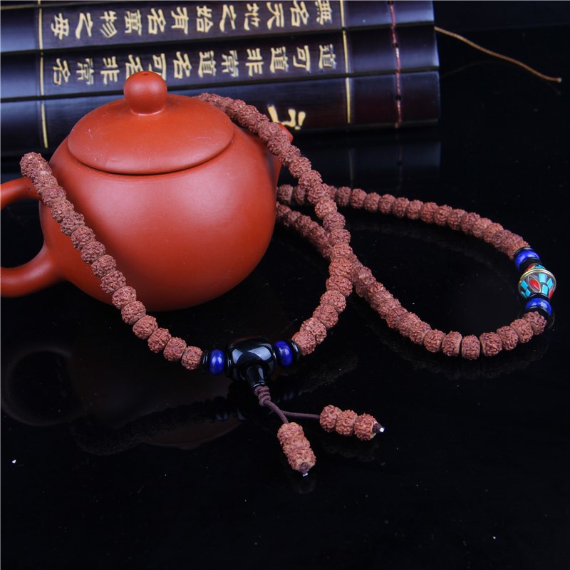 泽桠尼泊尔高密7*9五瓣藏式金刚菩提子108颗佛珠手串男女款毛衣链