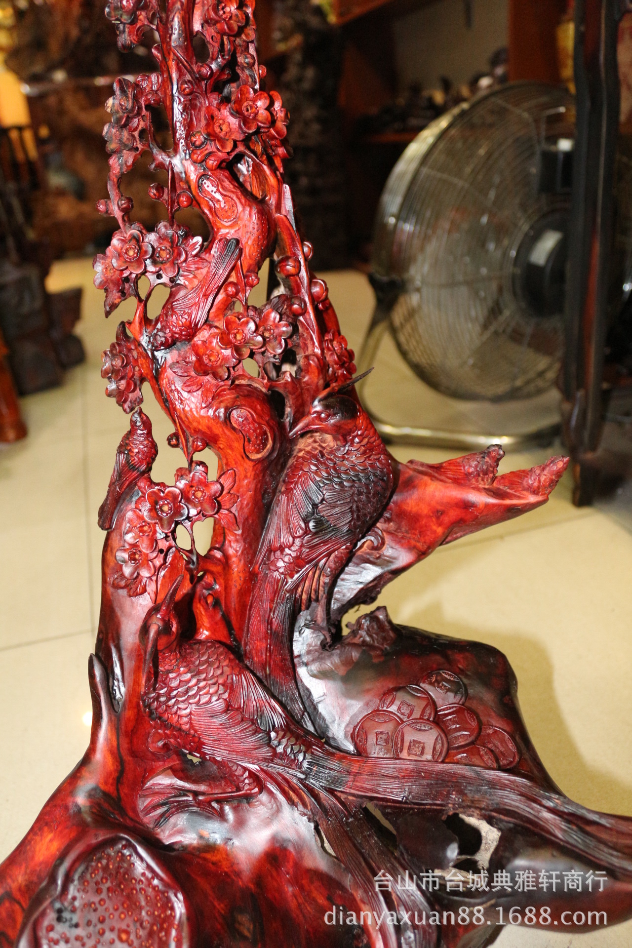 酸枝花鸟摆件 大红酸枝根雕精品"喜上眉梢" 全手工木雕精品