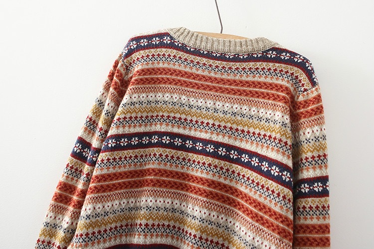 日单民族风提花毛衣开衫 民族风毛衣外套