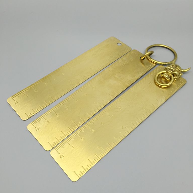 黄铜文具 铜尺铜环 迷你edc工具刻度尺 便携式复古纯铜书签