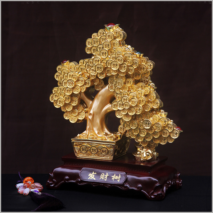 发财树电镀金摆件创意家居客厅风水摆设开业招财送礼树脂工艺品