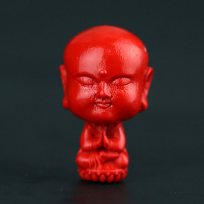 淘宝爆款台湾天然朱砂童子拜佛diy朱砂藏式三通小和尚佛头批发