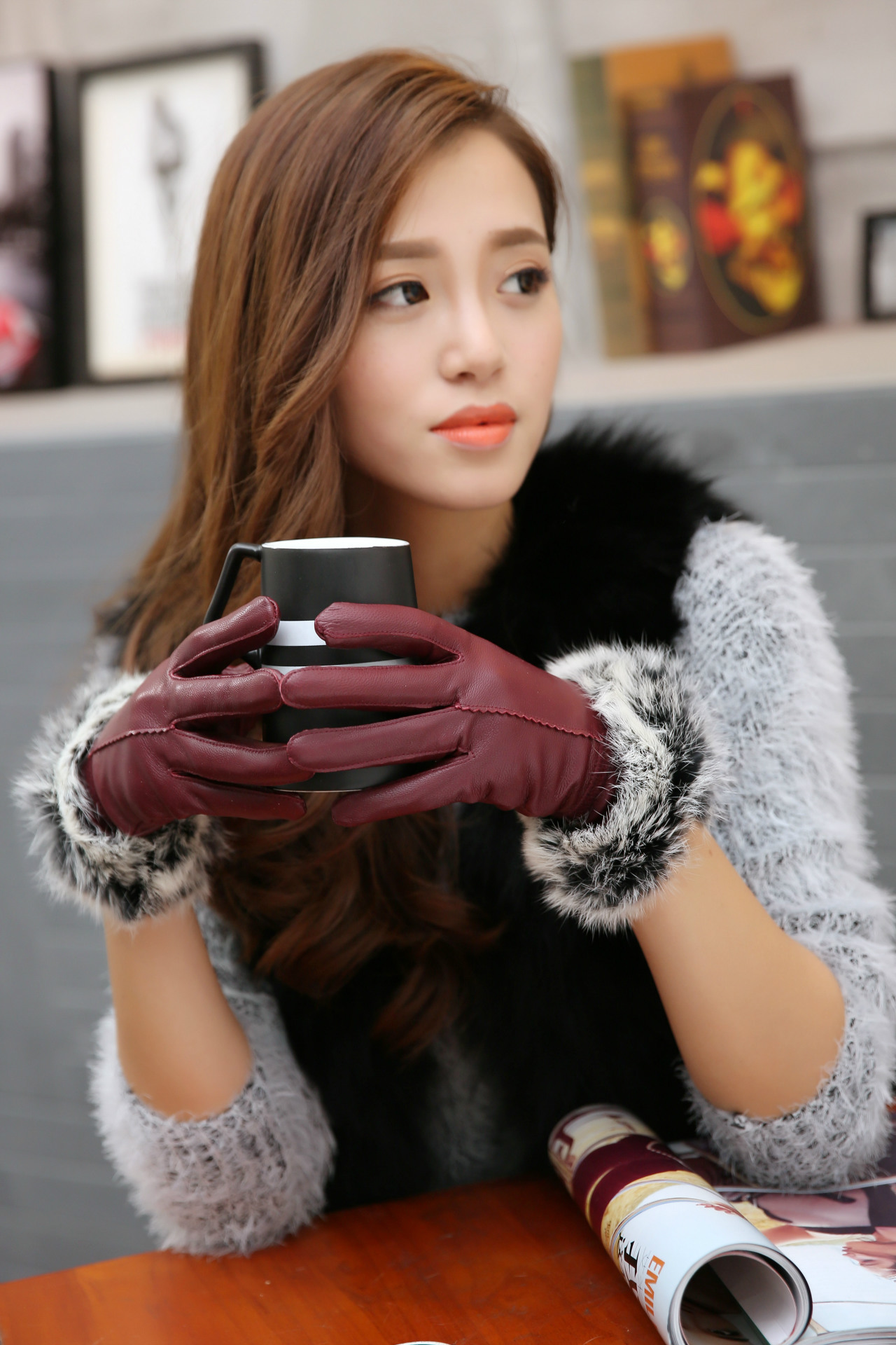 真皮手套女士电动车手套兔毛口秋冬季保暖羊皮手套批发