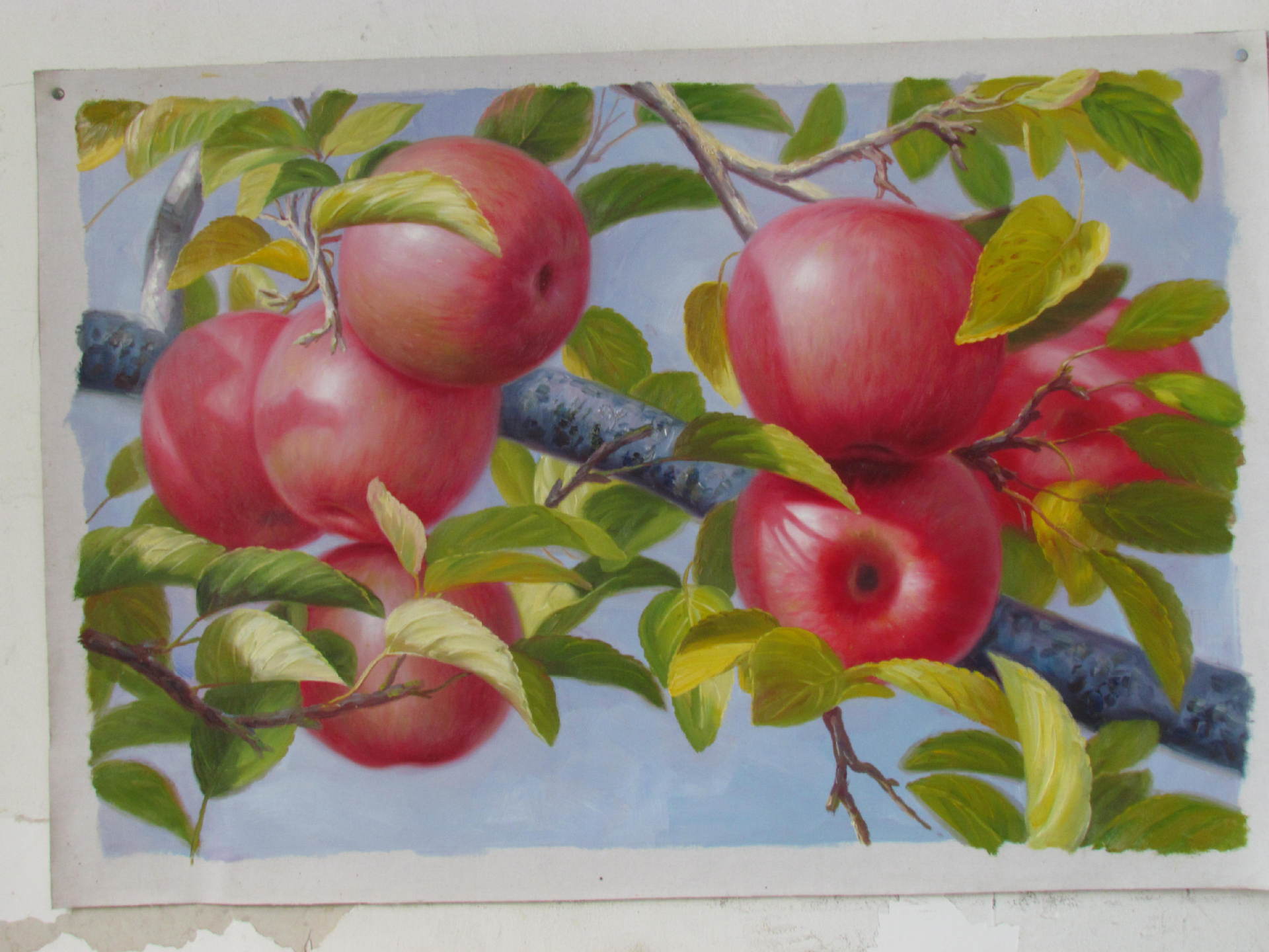 厂家提供 纯手工抽象树油画 写实苹果艺术画 抽象艺术画批发