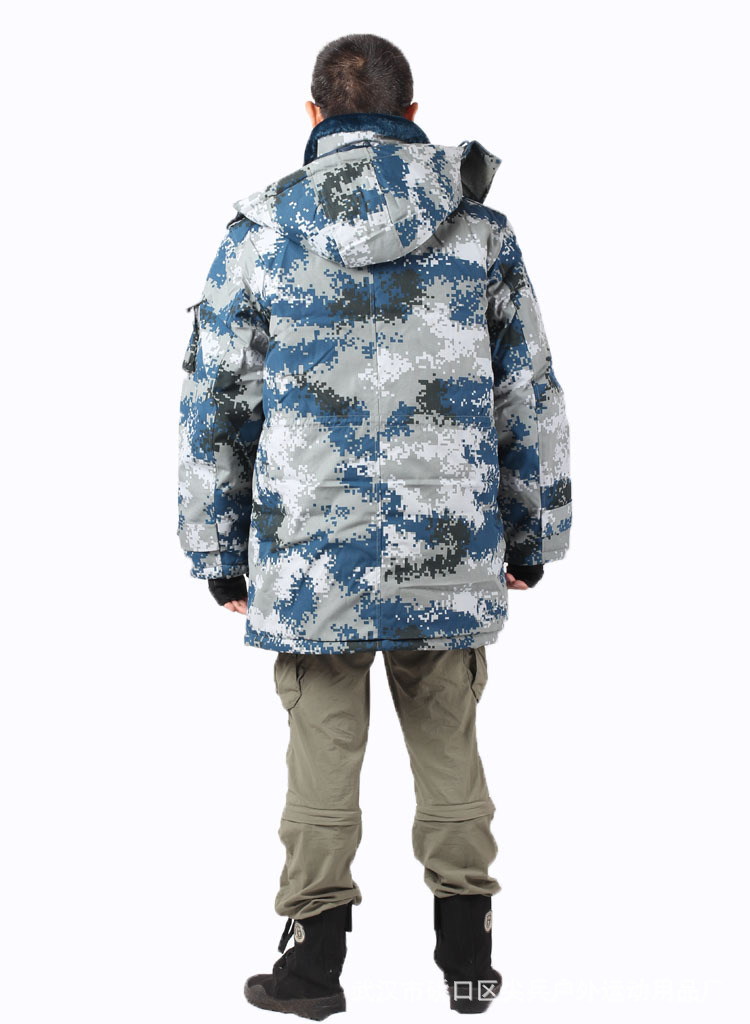 **07城市迷彩大衣 空迷彩作训大衣 蓝色数码迷彩防寒大衣.