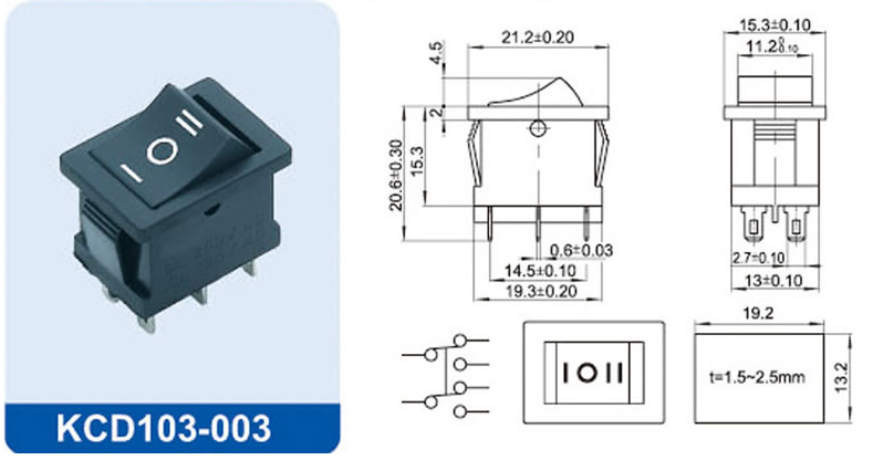 厂家直销kcd1船型开关3档2档 双*双掷翘板开关 船形开.