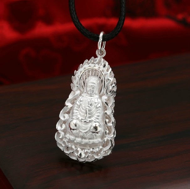 999纯银观音项链吊坠 纯银佛像挂坠火焰观音男士保平安宝宝银饰品