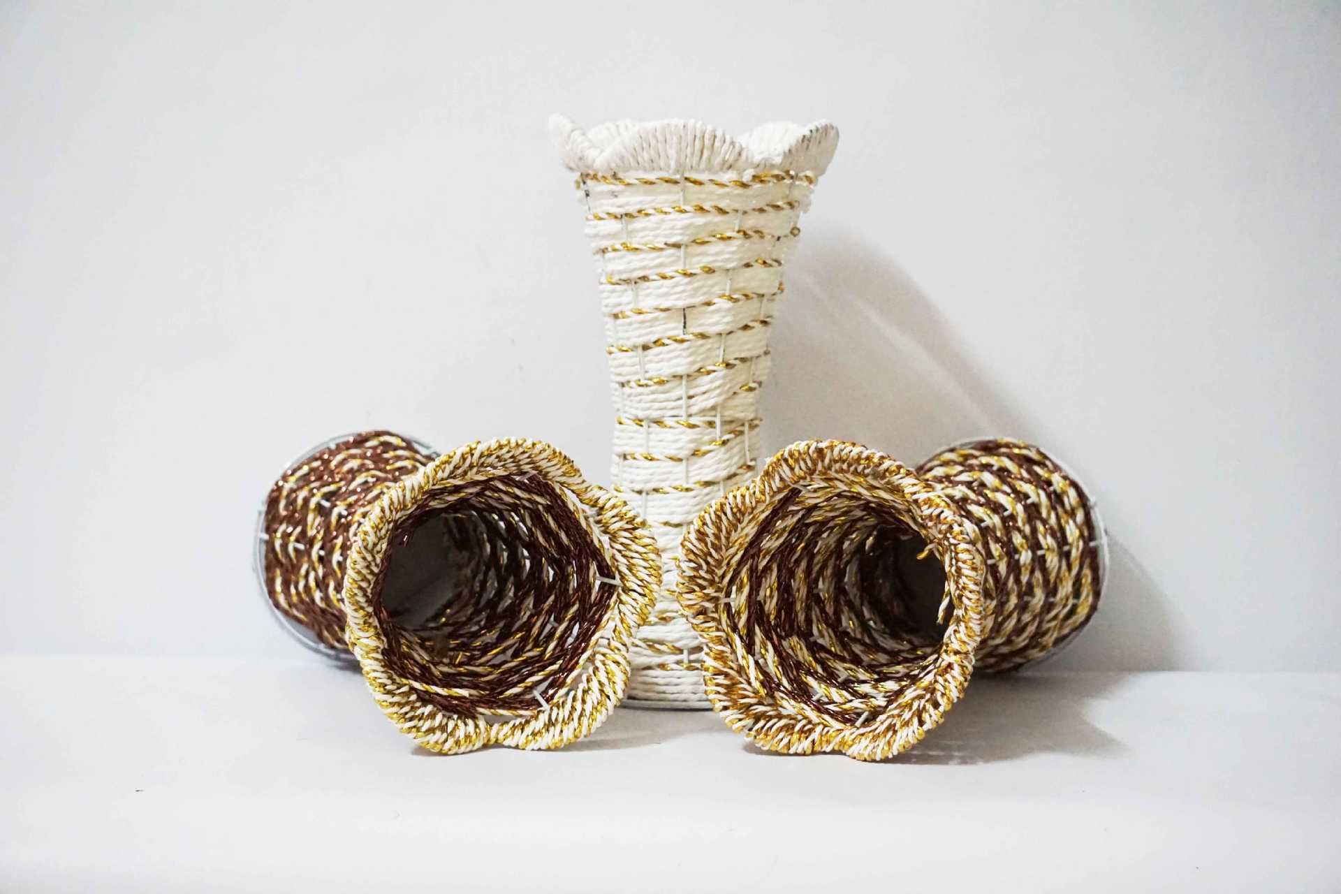 华青欧式铁艺藤编花篮工艺品手工编织仿真花瓶家居工艺摆件批发27