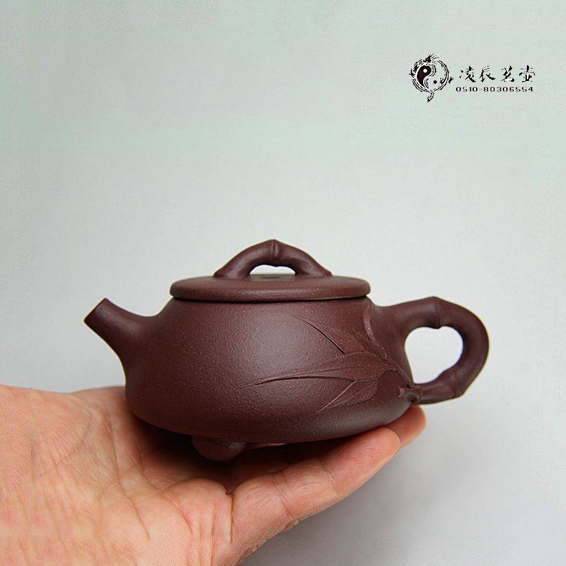 包邮 王兆春100cc石瓢壶 竹叶壶 小品壶 宜兴手工紫砂壶 原矿紫泥