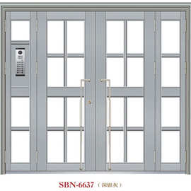 对讲系统楼宇门进户门不锈钢楼宇门氟碳漆门银灰色6637入户门