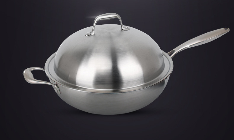 五层不锈钢无油烟炒锅 不锈钢炒锅无涂层电磁炉通用不粘锅具