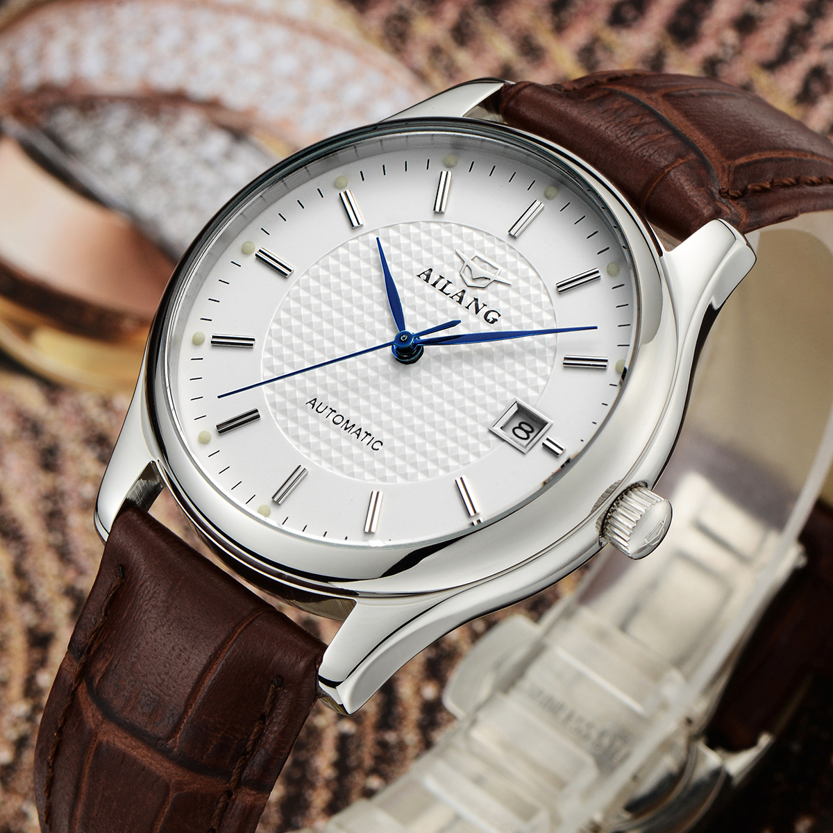 艾浪瑞士品牌手表竹风皮带男士休闲自动手表蓝宝石手表批发销售