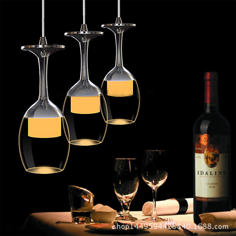 时尚红酒杯创意LED简约现代餐吊灯 3头亚克力饭厅鱼线灯工程批发
