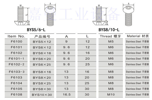 半圆头内六角螺丝m10/蘑菇头螺丝/不锈钢螺栓/m10*30mm