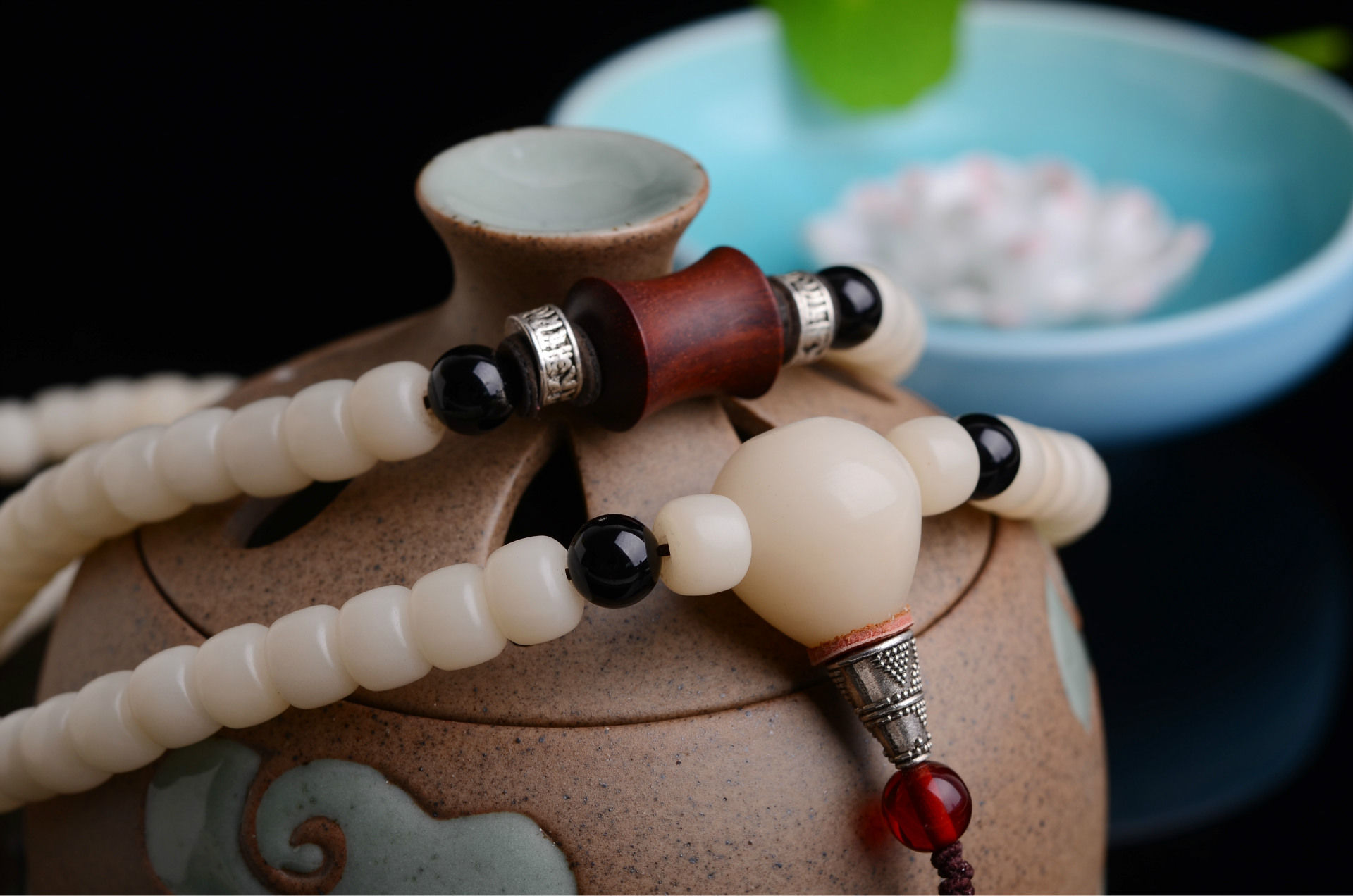 原创 天然白菩提根108佛珠 小叶紫檀配九眼天珠饰品 男女款毛衣链