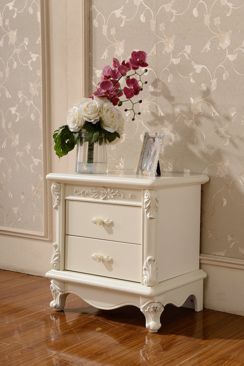 生产供应 荷花白欧式带抽屉床头柜 豪华欧式床头柜
