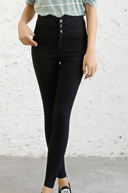 秋季新品韩版紧身弹力纯色高腰裤修身显瘦小脚包臀休闲裤