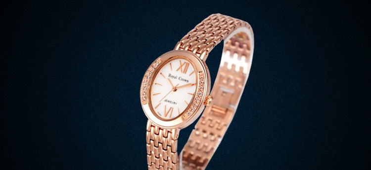 正品royal crown萝亚克朗商务优雅女表钢带水钻防水镶钻手表6309s