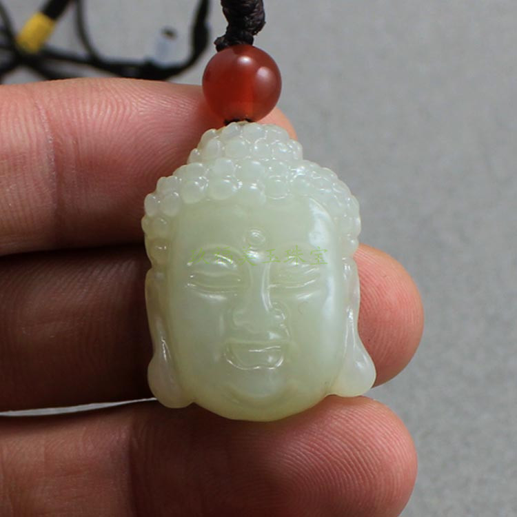 新疆和田玉青白玉释迦牟尼佛头像吊坠 玉佛头男女款挂件