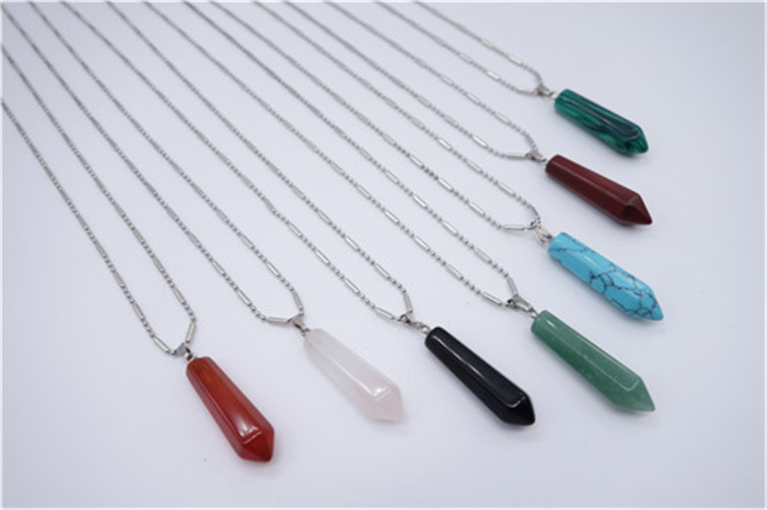 众益水晶项链 天然石头菱形柱吊坠 饰品配件厂家直销