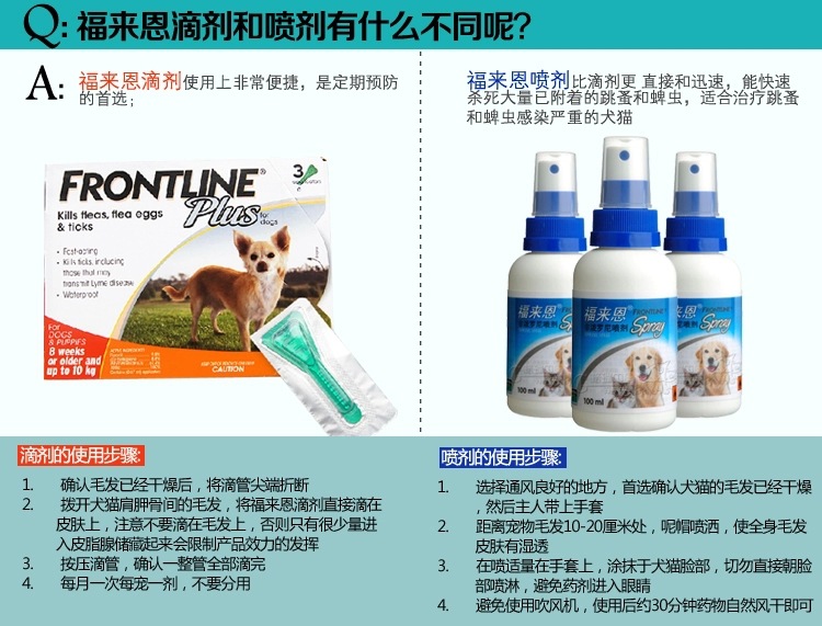 福来恩犬猫用非泼罗尼喷剂100ml 福莱恩外用驱虫杀蚤药水宠物药品