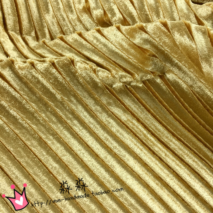 秋装服饰布料 贵族金色光感风琴褶压皱褶金丝绒 百褶连衣裙子面料