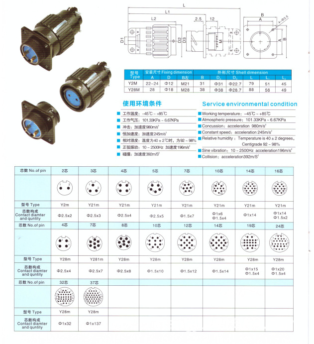 航隽 航空插头y2m对接(2-16芯),卡扣式连接器插头,航空插座
